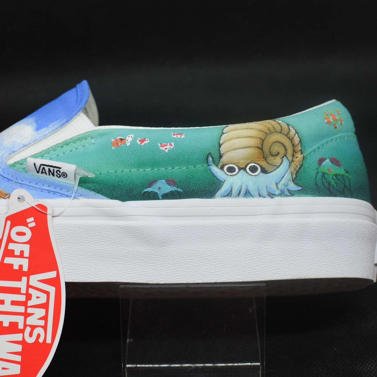 showing the other side of the left shoe for the custom water type pokemon shoes