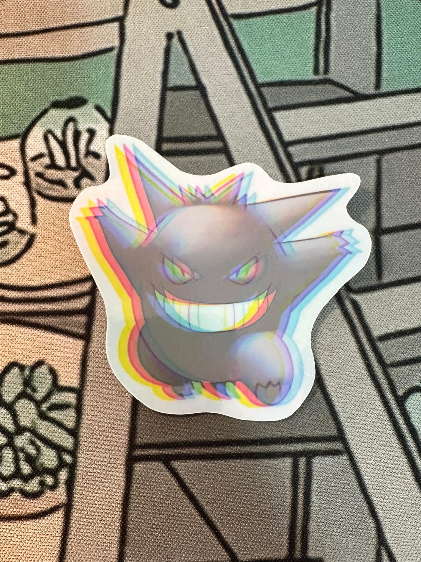 showing the variants with different backgrounds for the color shift pokemon gengar sticker