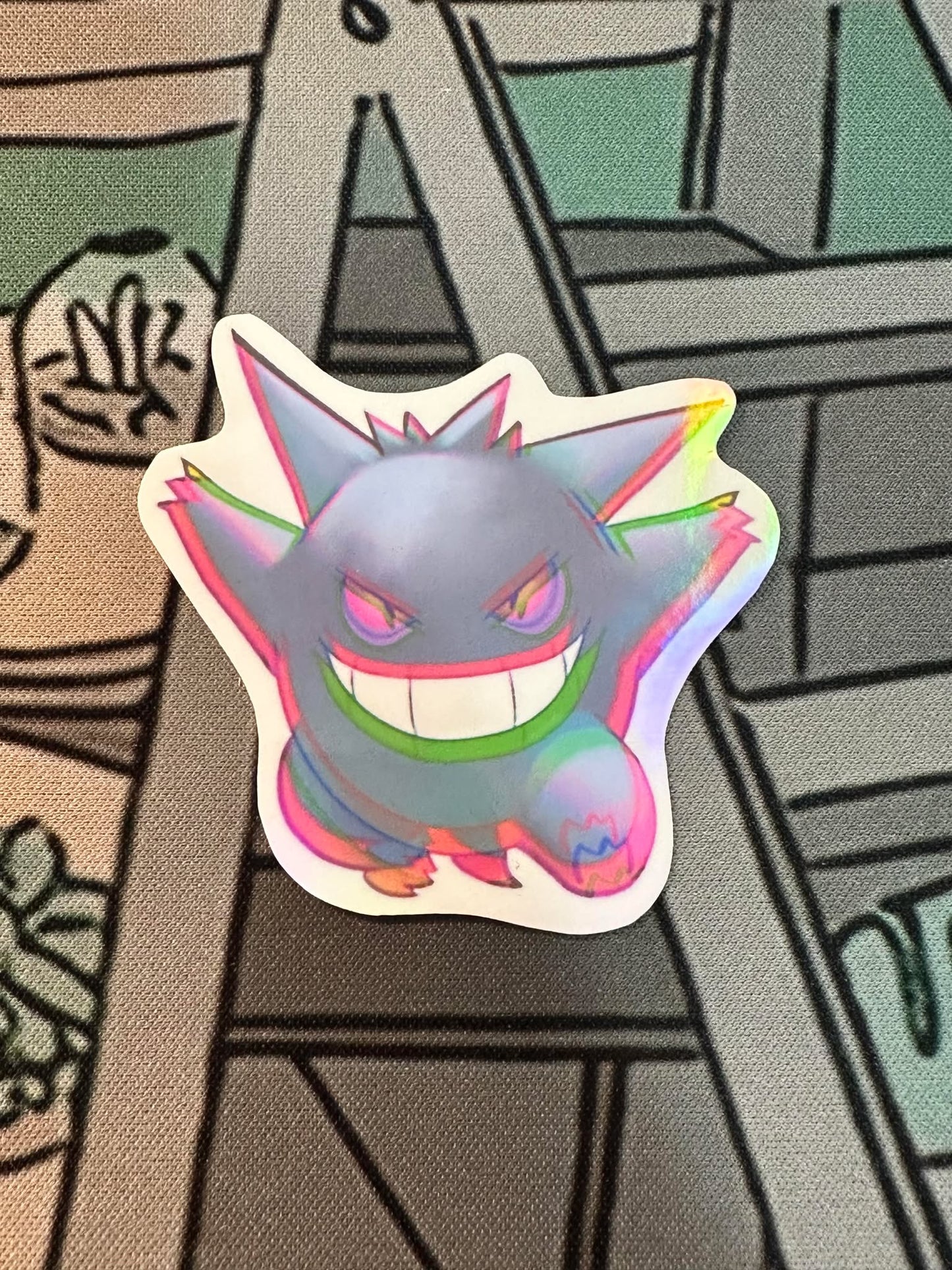 showing the variants with different backgrounds for the color shift pokemon gengar sticker