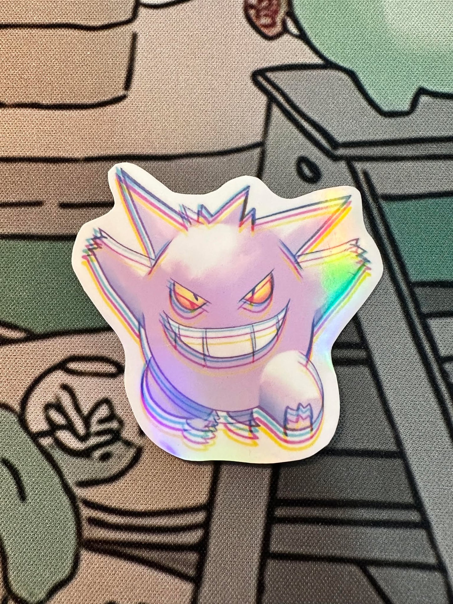 showing the variants with different backgrounds for the color shift pokemon gengar sticker