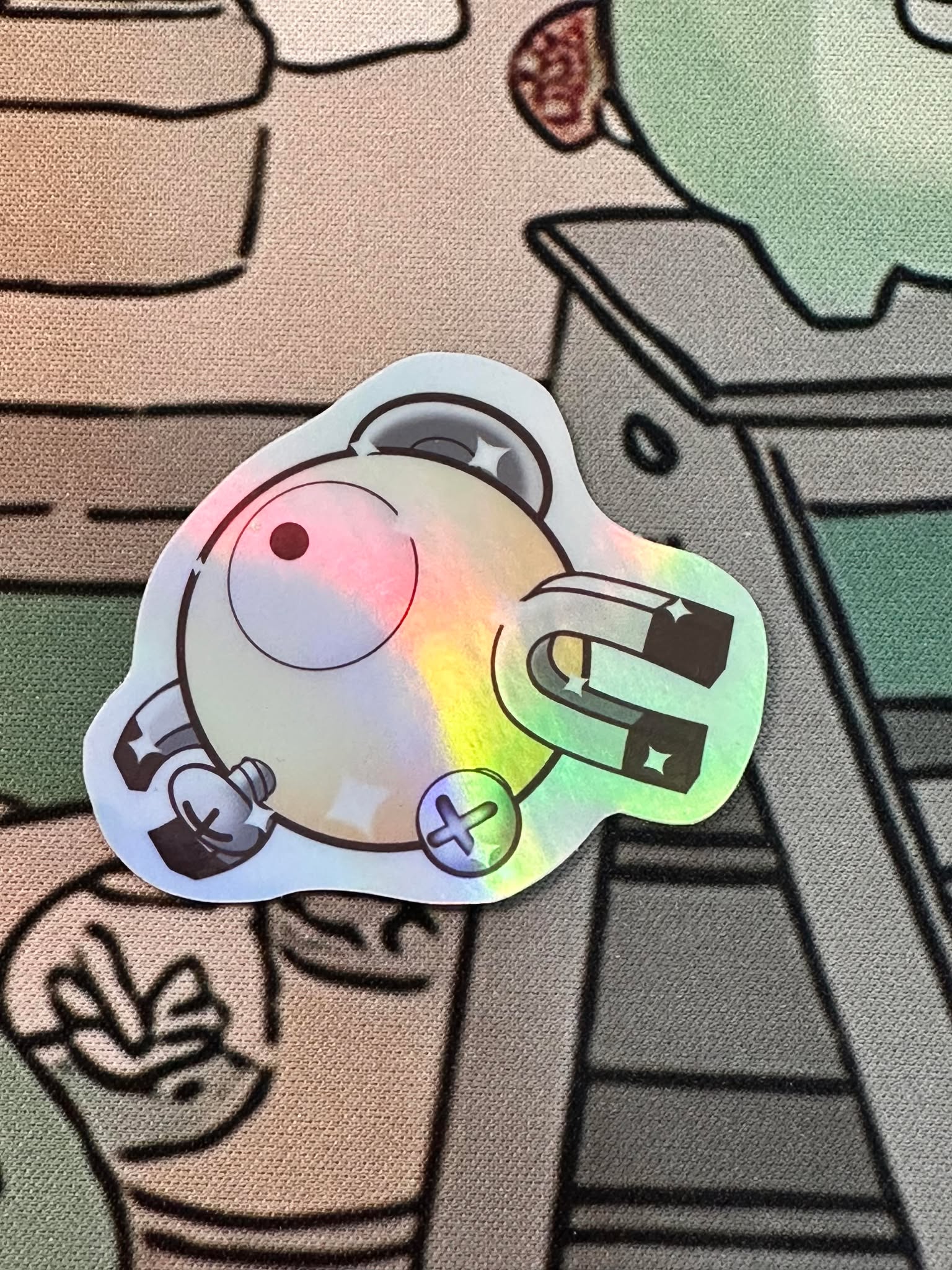 showing the shiny variant with a different background  for the pokemon magnemite sticker