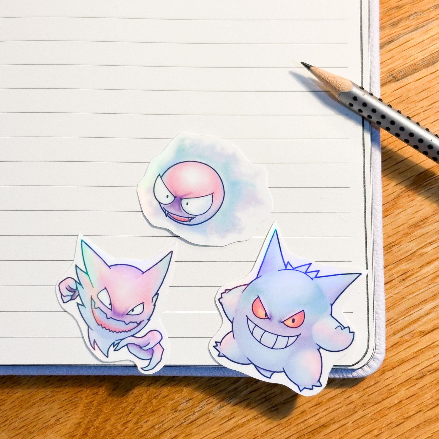 showing the whole set together for the pastel pokemon gengar, haunter and gastly stickers