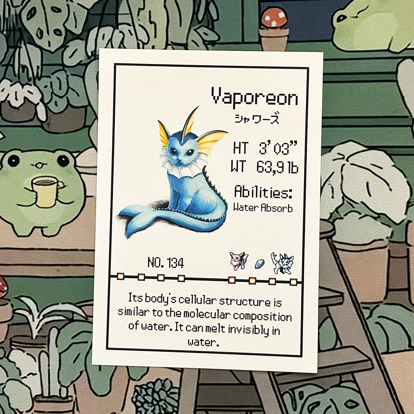 Vaporeon Pokedex entry print A5