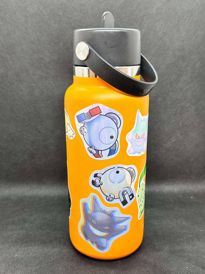 showing different stickers on drink bottles for the color shift pokemon gengar sticker