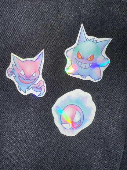 showing the set with a different background for the pastel pokemon gengar, haunter and gastly stickers