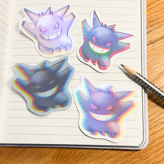 showing the 4 variants together for the color shift pokemon gengar sticker