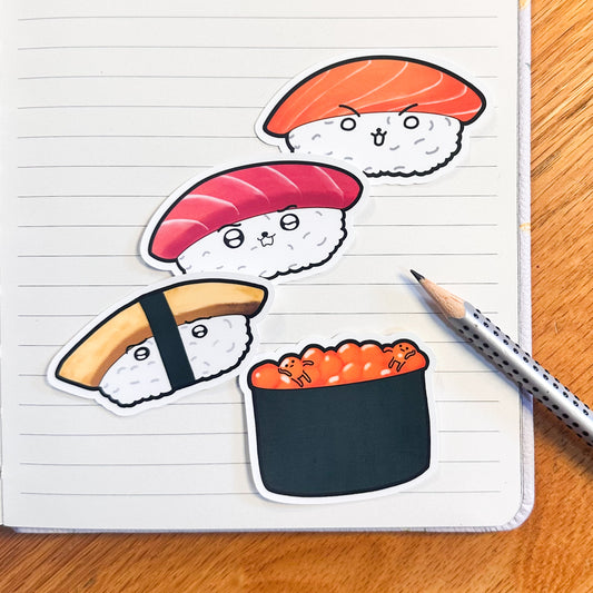 The 4 variants of the sushi matte sticker set
